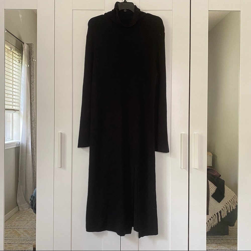 ABound Black Rib Knit Turtleneck Midi Sweater Dress Side Slit